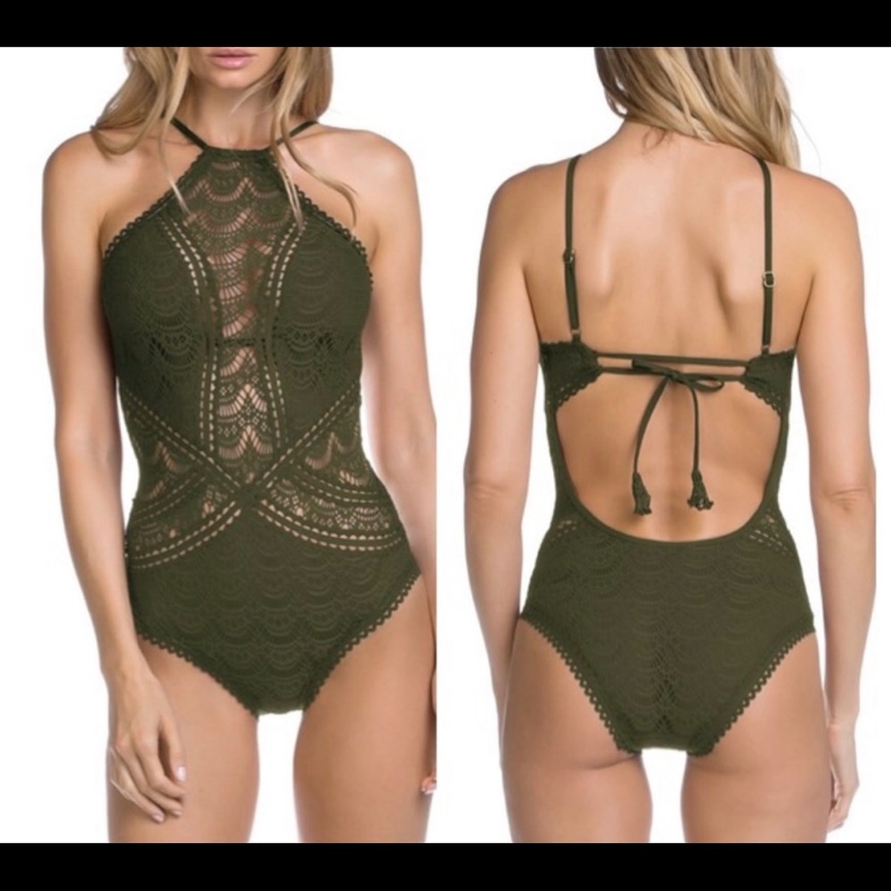 NWT Becca Crochet swimsuit green size XL